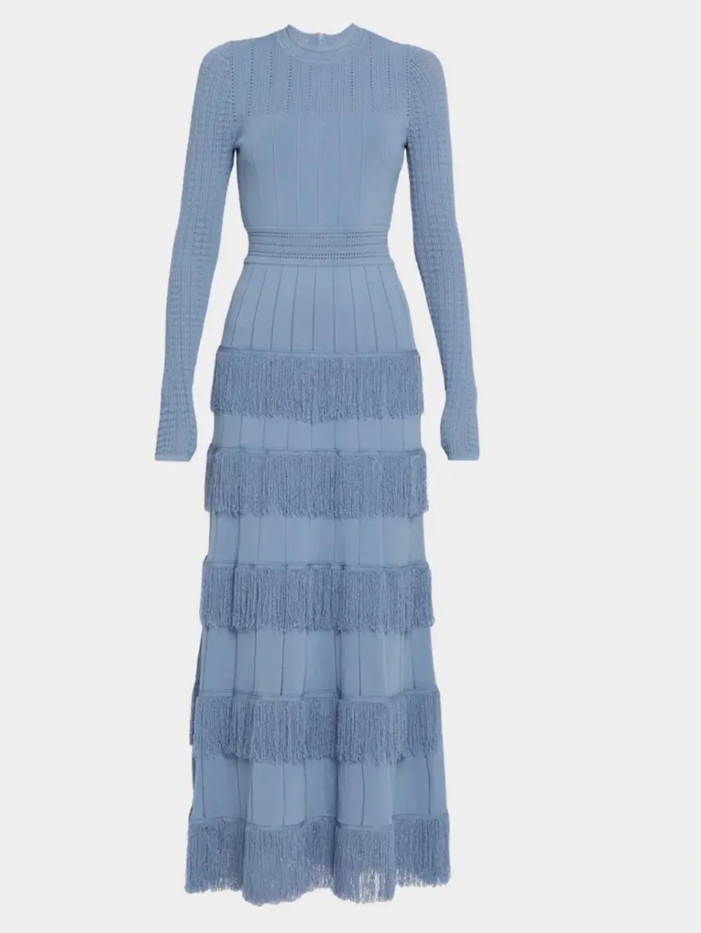 Piper Fringe Long Sleeve Sweater Dress - Light Blue - Picture 2 of 8